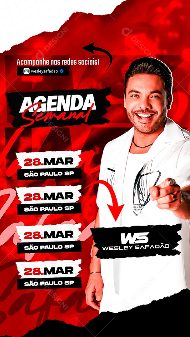 Agenda Semanal Wesley Safadão Story Social Media PSD Editável