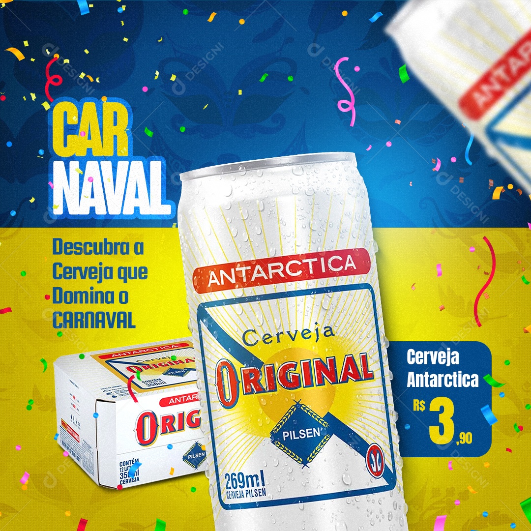 Carnaval Cerveja Antarctica Original Social Media PSD Editável