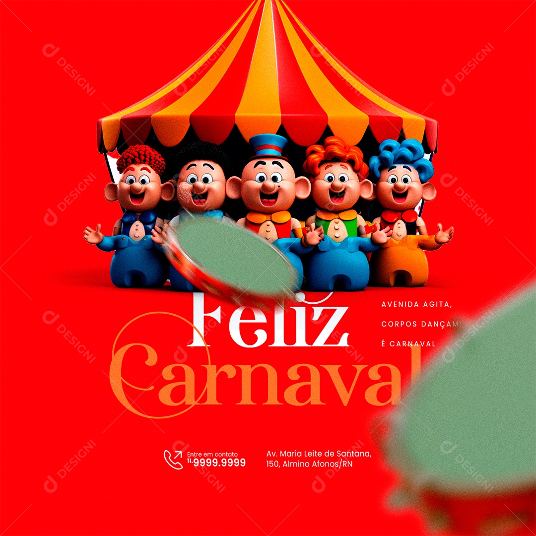Feliz Carnaval Avenida Agita corpos dançam Social Media PSD Editável