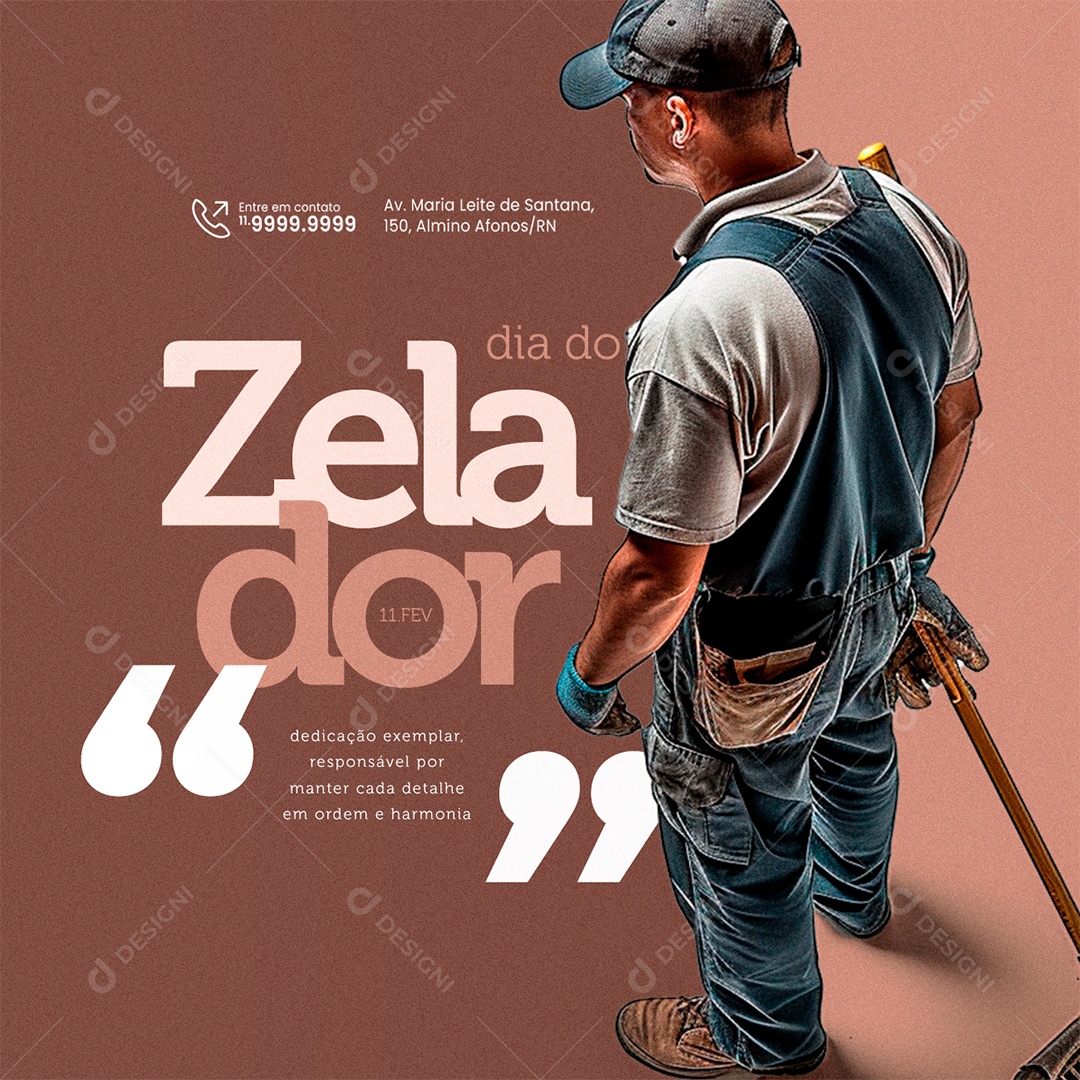 Dia do Zelador 11 De Fevereiro dedicação exemplar responsável Social Media PSD Editável