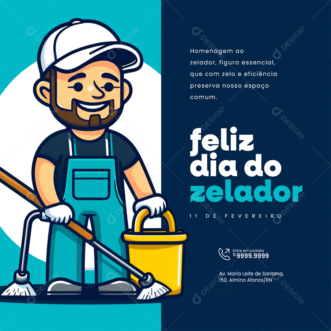 Feliz Dia do Zelador 11 De Fevereiro Homenagem figura essencial Social Media PSD Editável