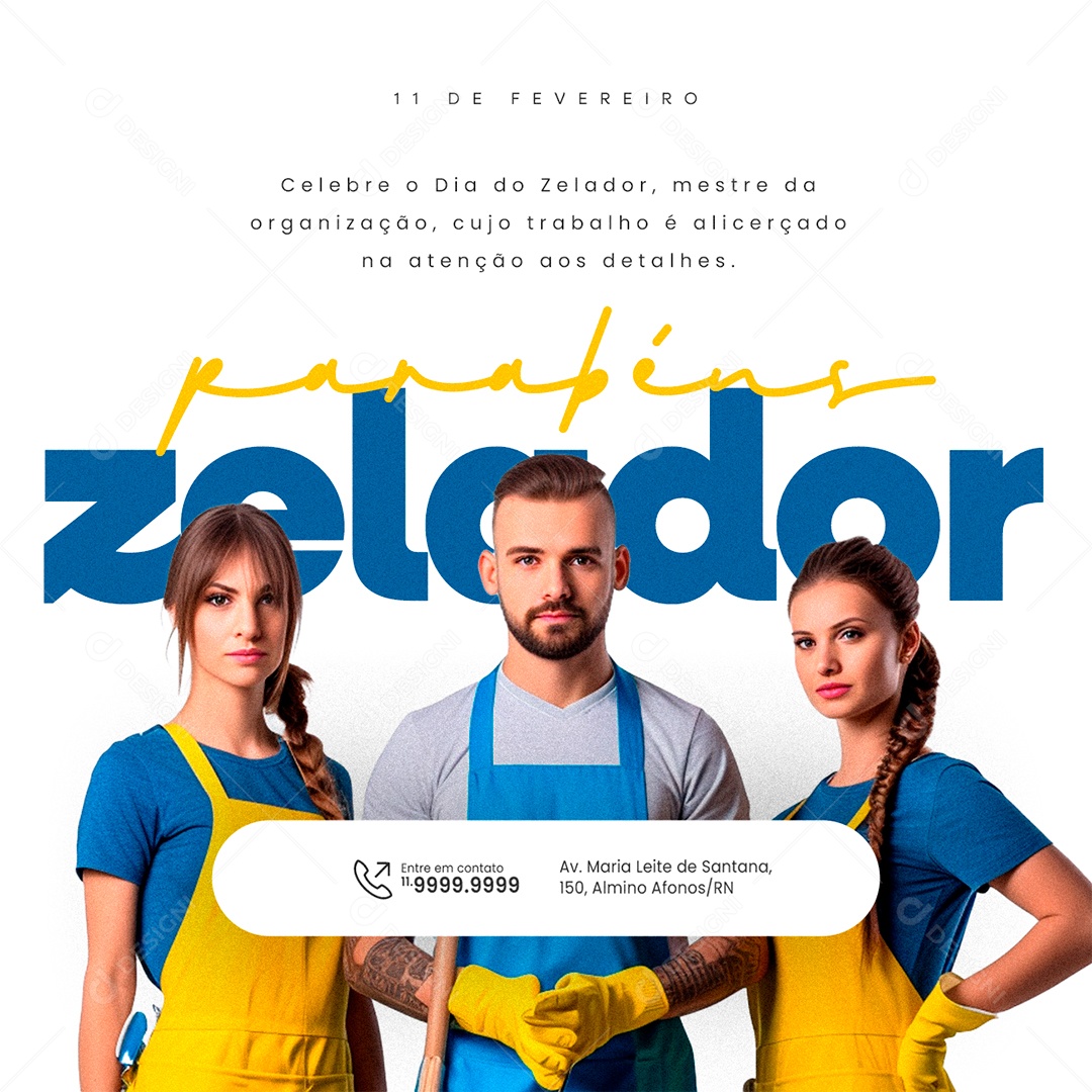 Dia do Zelador 11 De Fevereiro parabéns mestre da organização Social Media PSD Editável