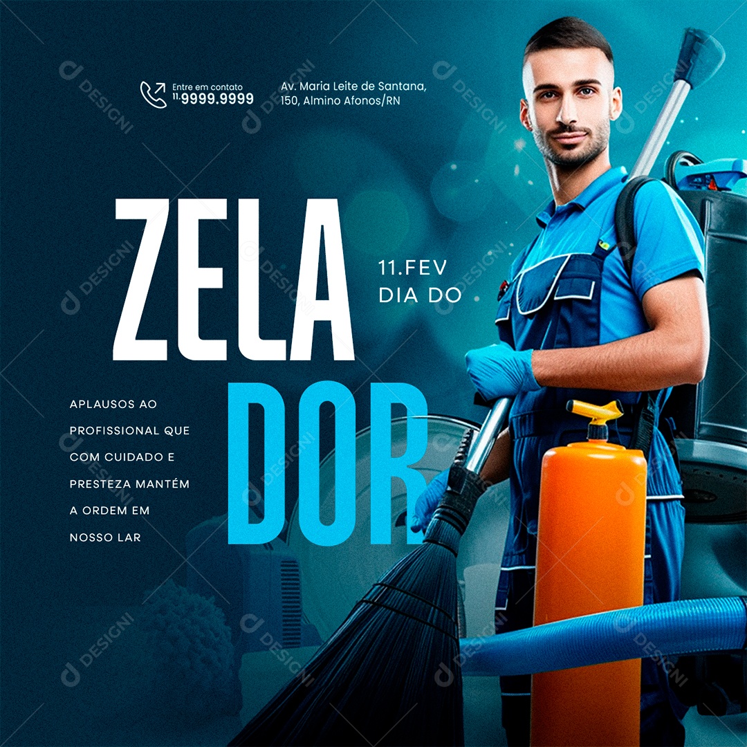 Dia do Zelador 11 De Fevereiro Aplausos ao Profissional Social Media PSD Editável