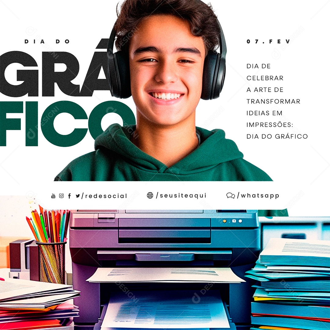 Dia do Gráfico 07 De Fevereiro Celebrar a arte de transformar Social Media PSD Editável