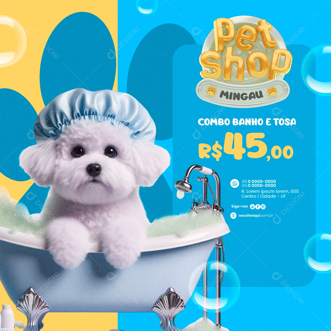 Pet Shop Mingau Combo Banho e Tosa Social Media PSD Editável