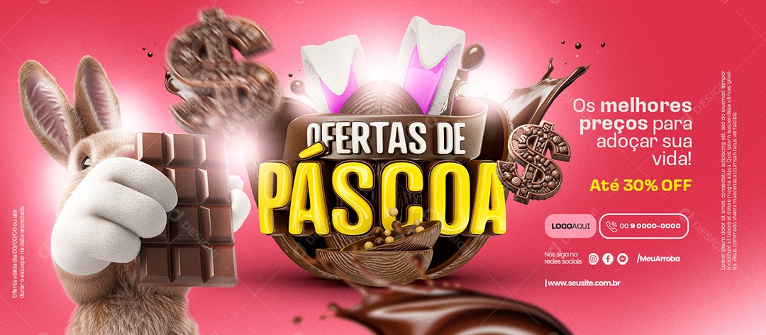 Banner Ofertas de Páscoa Os melhores preços Até 30% Off Social Media PSD Editável