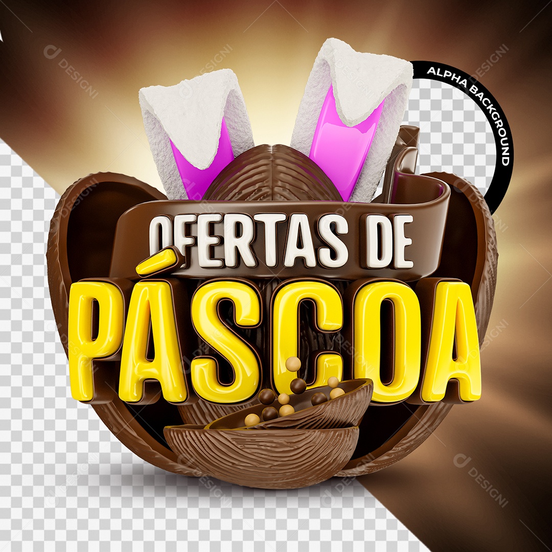 Selo 3D Ofertas de Páscoa Colorido para Composição PSD