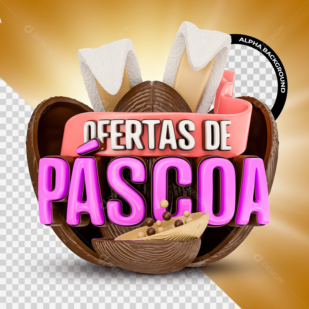 Ofertas de Páscoa Selo 3D Colorido para Composição PSD