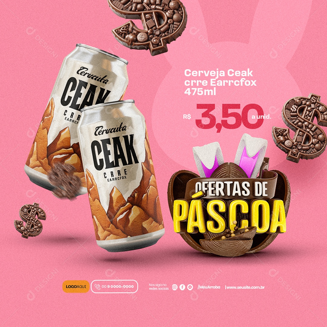 Ofertas de Páscoa Cerveja Ceak Social Media PSD Editável