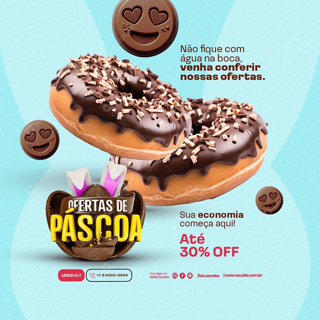 Ofertas de Páscoa Doceria Sua economia Até 30% Off Social Media PSD Editável