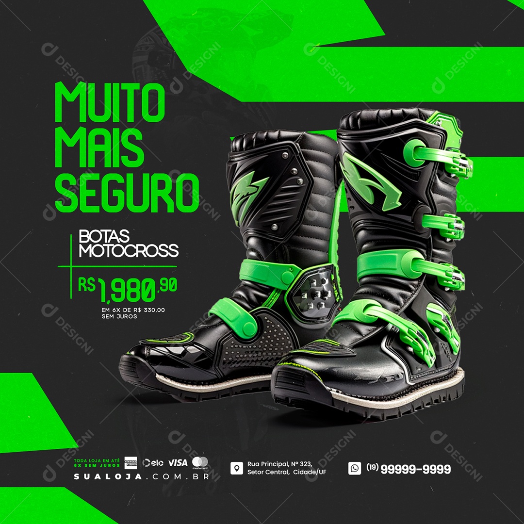 Loja de Acessórios de Motocross Botas Muito mais Seguro Social Media PSD Editável