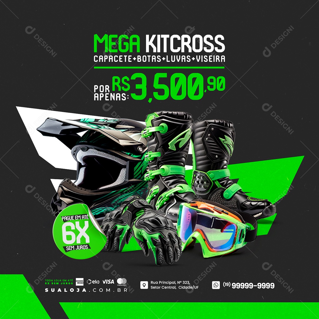 Loja de Acessórios de Motocross Mega Kit Cross Social Media PSD Editável