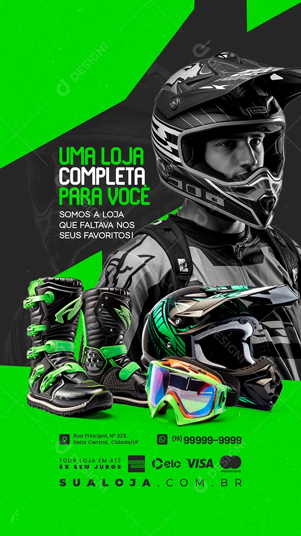 Story Loja de Acessórios de Motocross Capacete Botas óculo  Social Media PSD Editável