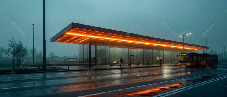 Estação rodoviária IA generativa moderna.