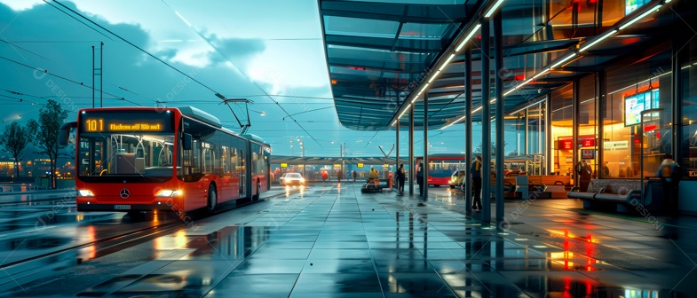 Estação rodoviária IA generativa moderna.