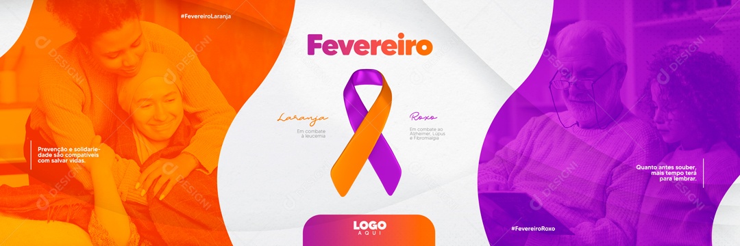 Carrossel Fevereiro Roxo e Laranja Mês De Conscientização Social Media PSD Editável