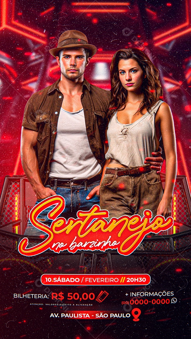 Story Flyer Sertanejo no barzinho Sábado Fevereiro Show Social Media PSD Editável