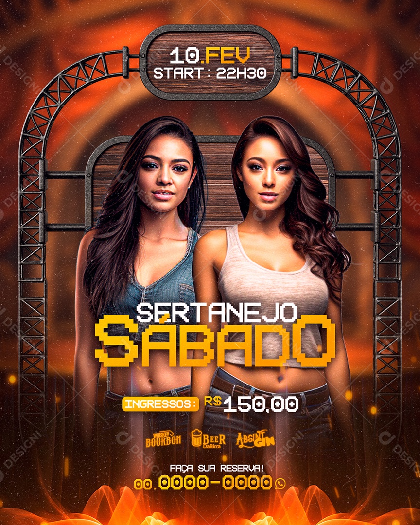 Flyer Sertanejo Sábado Show Ingressos Social Media PSD Editável