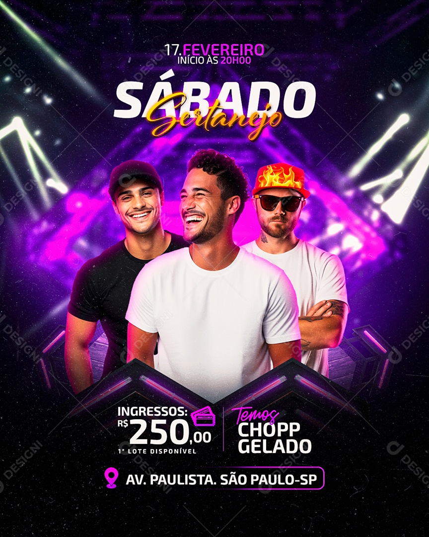 Flyer Sábado Sertanejo Temos Chopp gelado Social Media PSD Editável