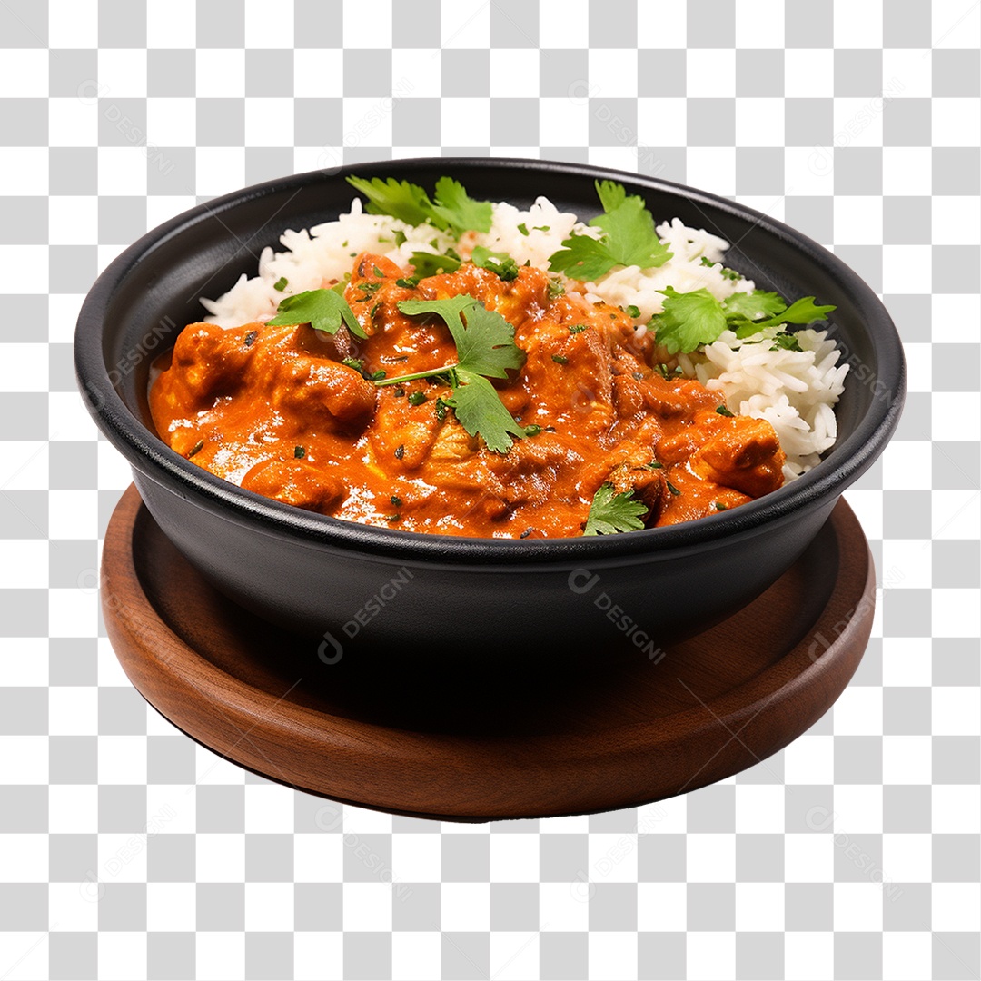 Frango Indiano com Manteiga em Tigela Preta PNG Transparente