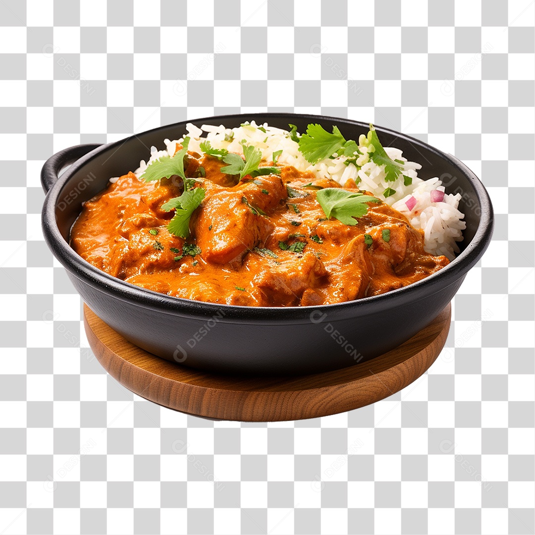 Frango Indiano com Manteiga em Tigela Preta PNG Transparente