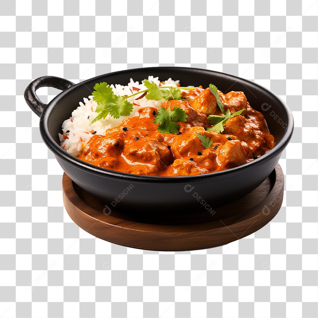 Frango Indiano com Manteiga em Tigela Preta PNG Transparente