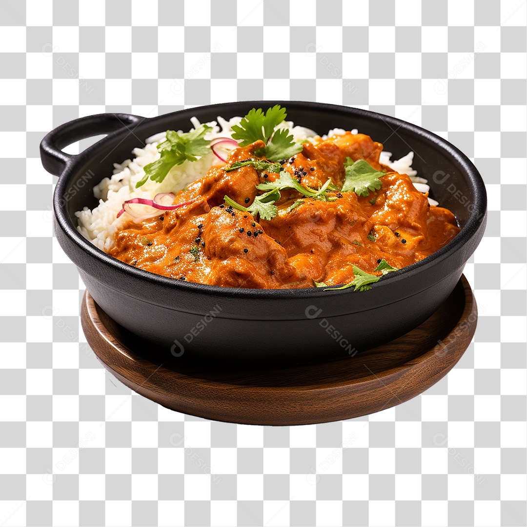 Frango Indiano com Manteiga em Tigela Preta PNG Transparente