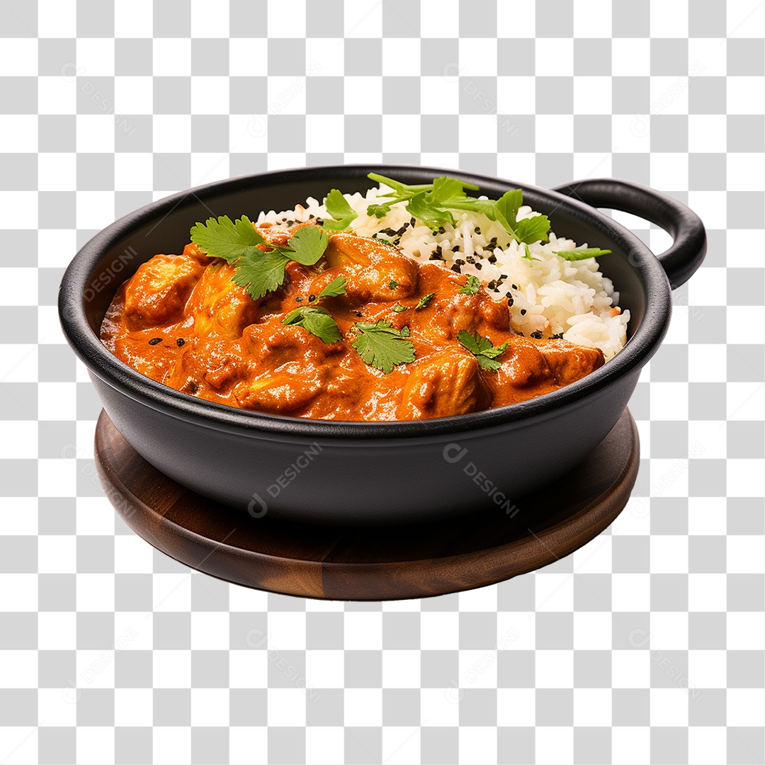 Frango Indiano com Manteiga em Tigela Preta PNG Transparente