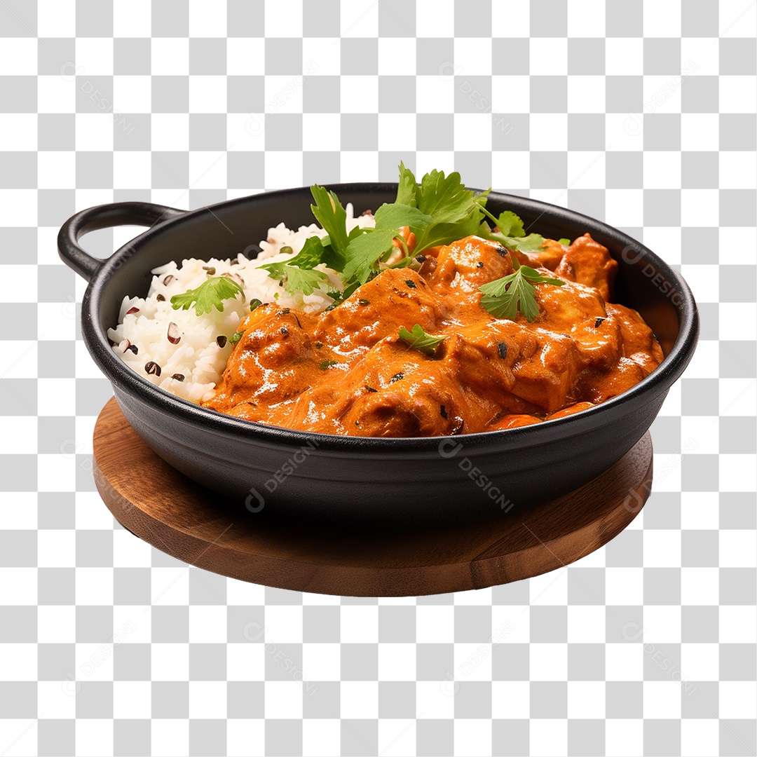 Frango Indiano com Manteiga em Tigela Preta PNG Transparente