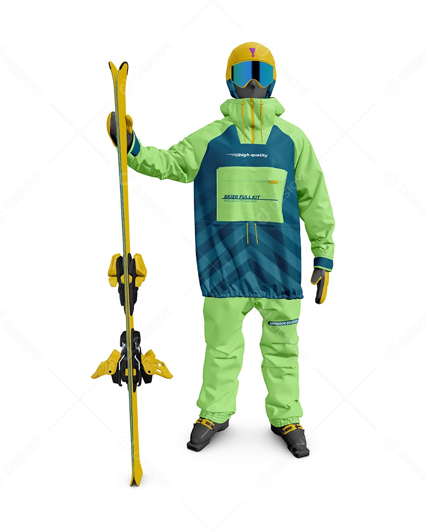 Esquiador Com Esqui Visto de Frente PSD Editável Mockup