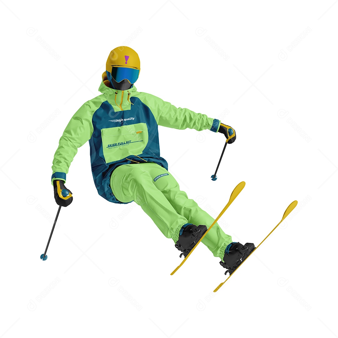 Esquiador Em Movimento Com Uniforme Completo PSD Editável Mockup