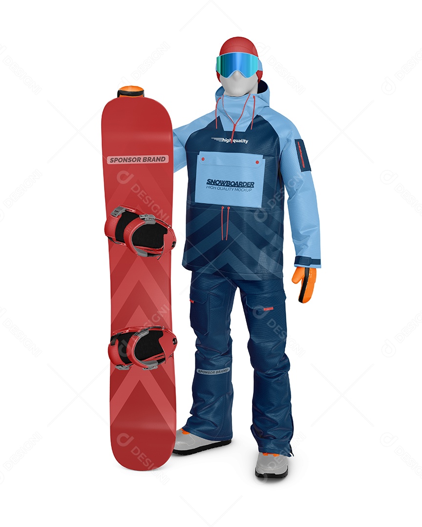 Homem Com Prancha de Snowboard Visto de Lado PSD Editável Mockup