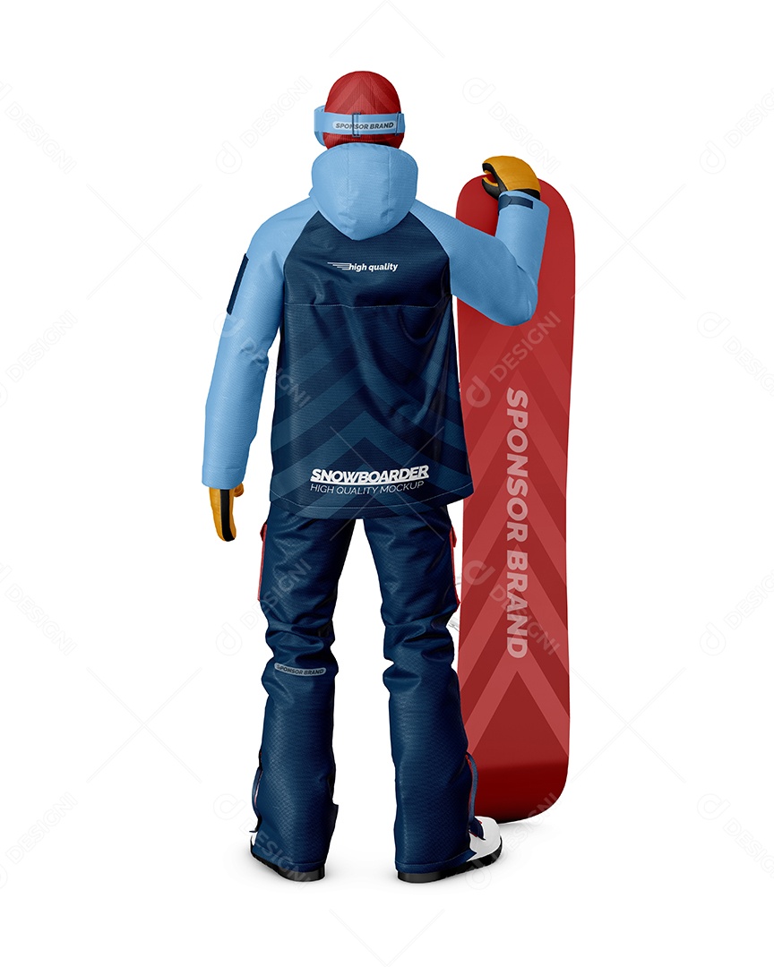 Homem Com Prancha de Snowboard Visto de Trás PSD Editável Mockup