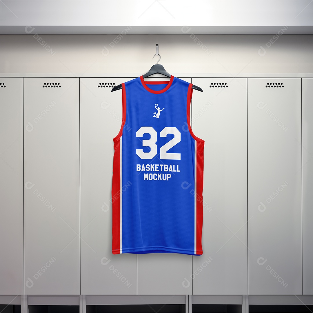 Regata de Basquete Gola Redonda Em Fundo de Armário Branco PSD Editável Mockup