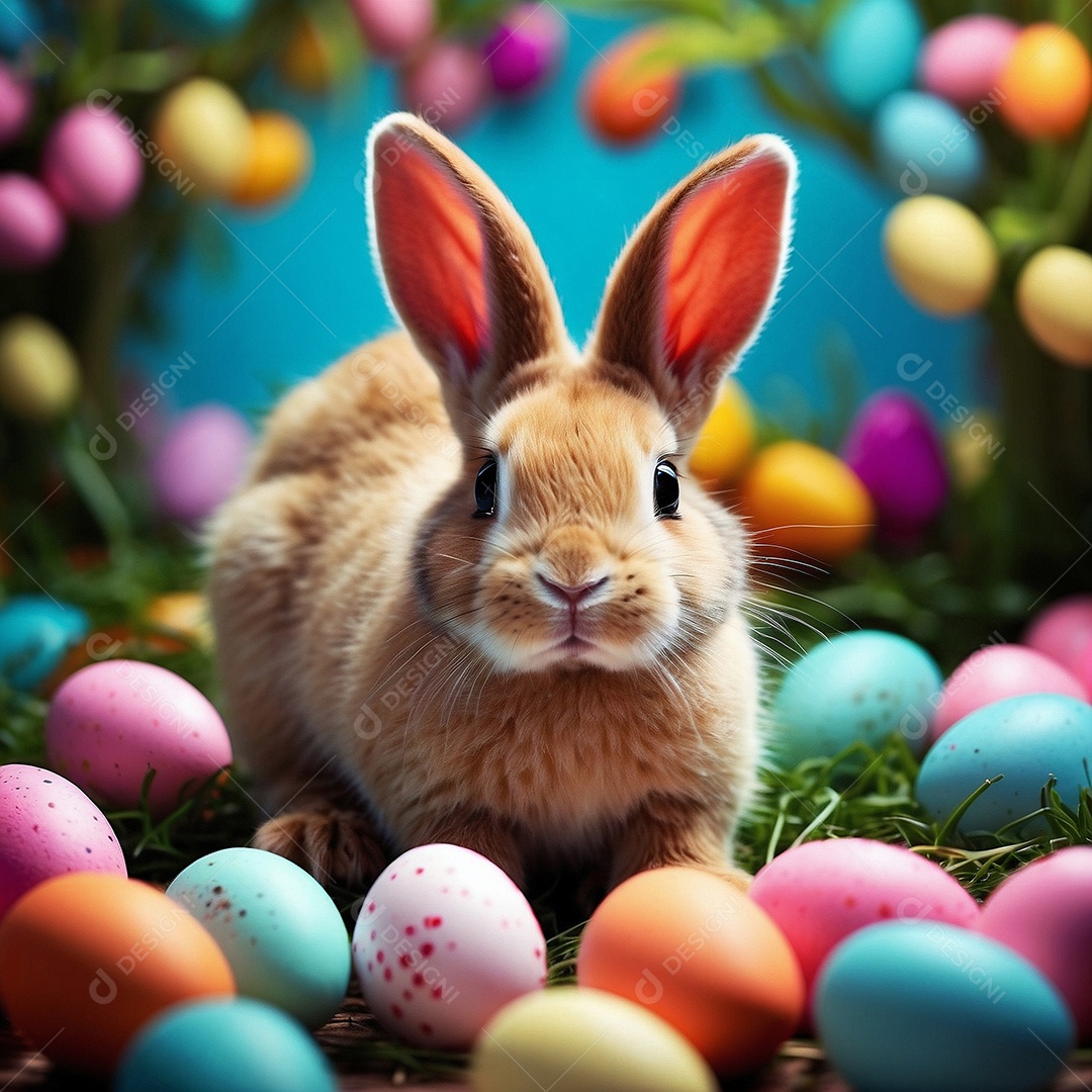 Design de modelo de segunda-feira de Páscoa com coelhos e ovos para história em mídia social IA generativa