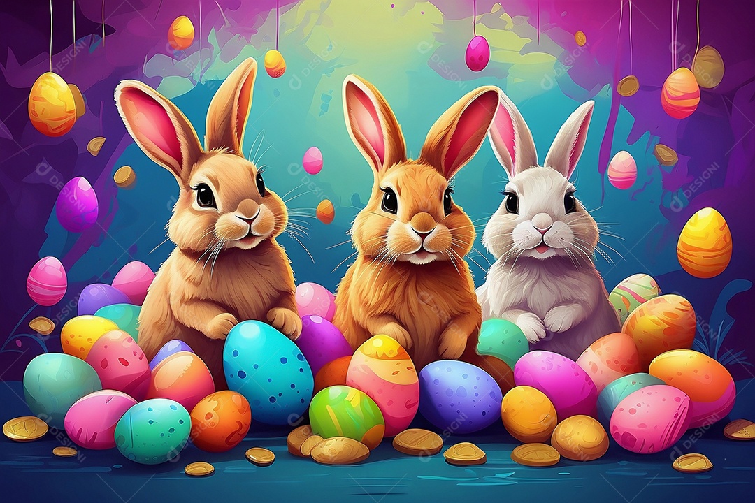 Design de modelo de segunda-feira de Páscoa com coelhos e ovos para história em mídia social IA generativa