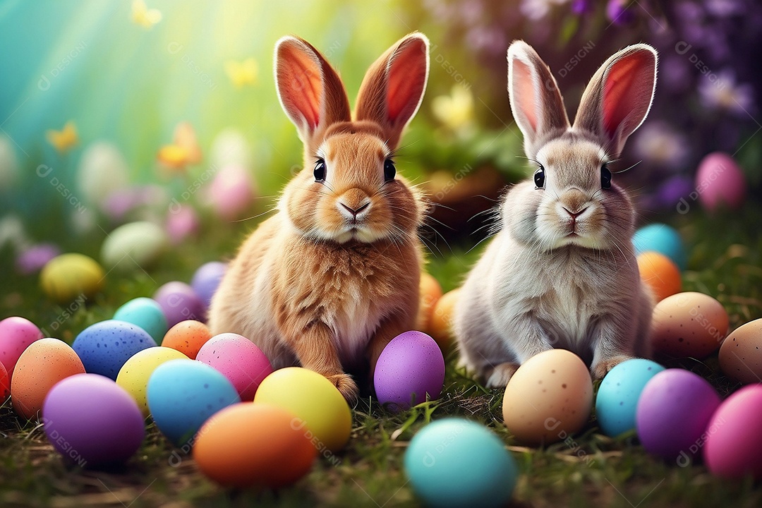 Design de modelo de segunda-feira de Páscoa com coelhos e ovos para história em mídia social IA generativa