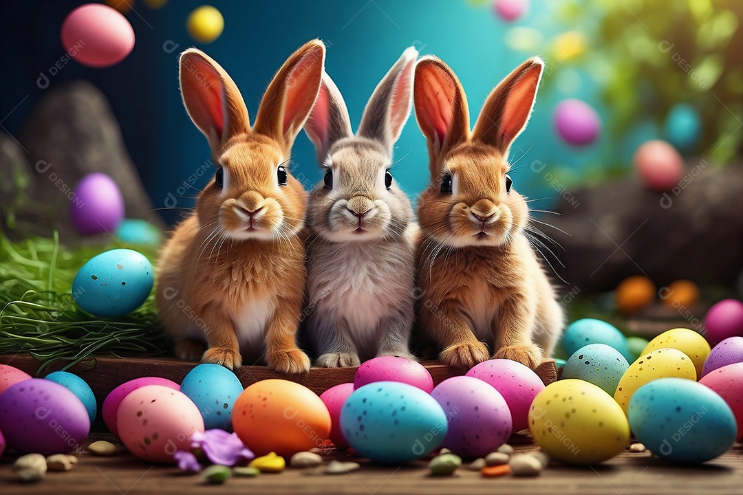 Design de modelo de segunda-feira de Páscoa com coelhos e ovos para história em mídia social IA generativa