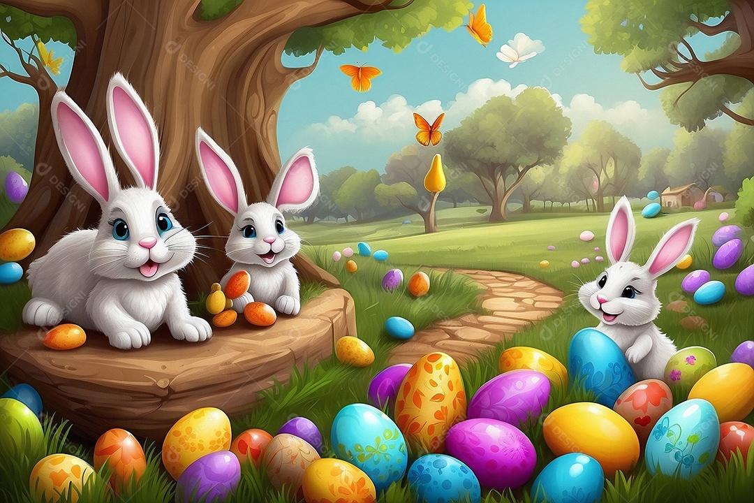 Design de modelo de segunda-feira de Páscoa com coelhos e ovos para história em mídia social IA generativa