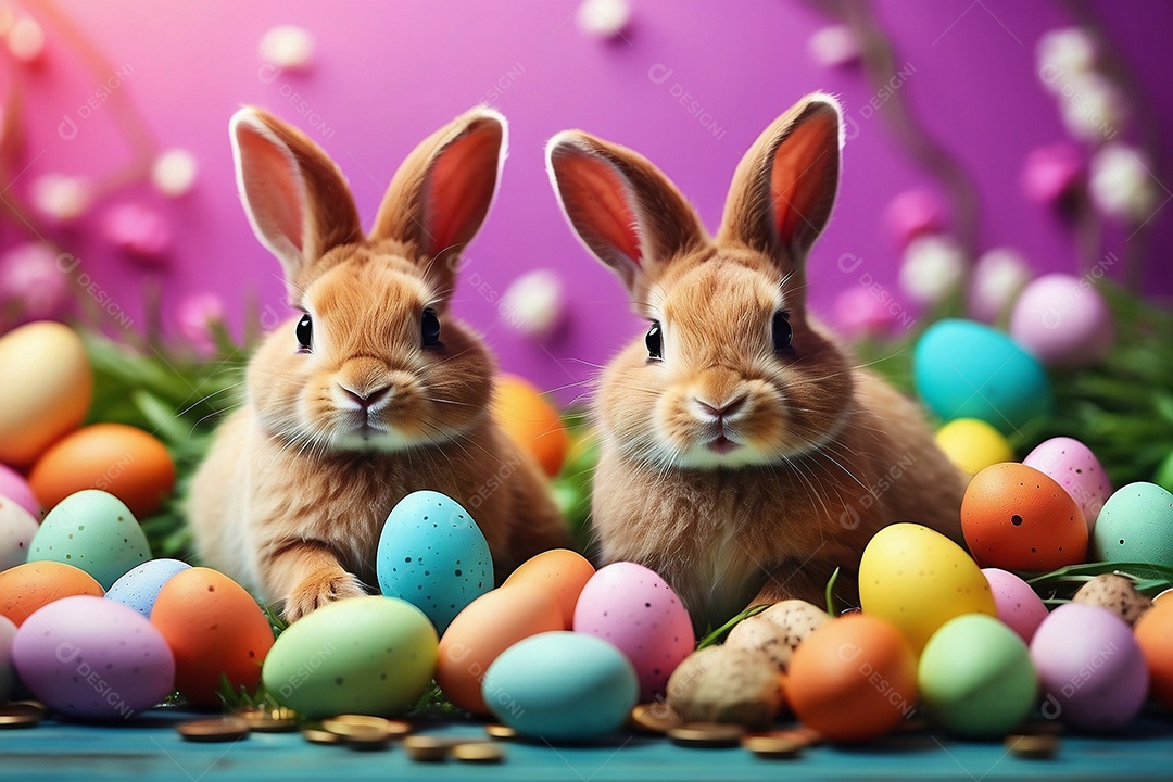 Design de modelo de segunda-feira de Páscoa com coelhos e ovos para história em mídia social IA generativa