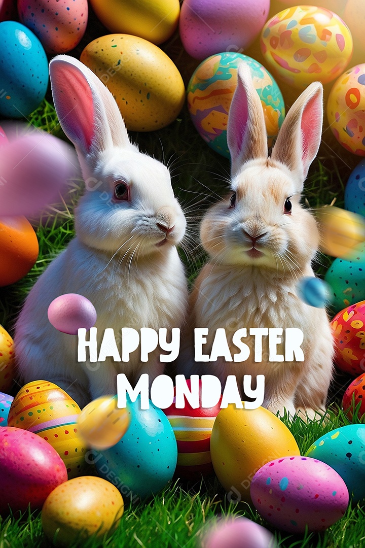 Design de modelo de segunda-feira de Páscoa com coelhos e ovos para história em mídia social IA generativa