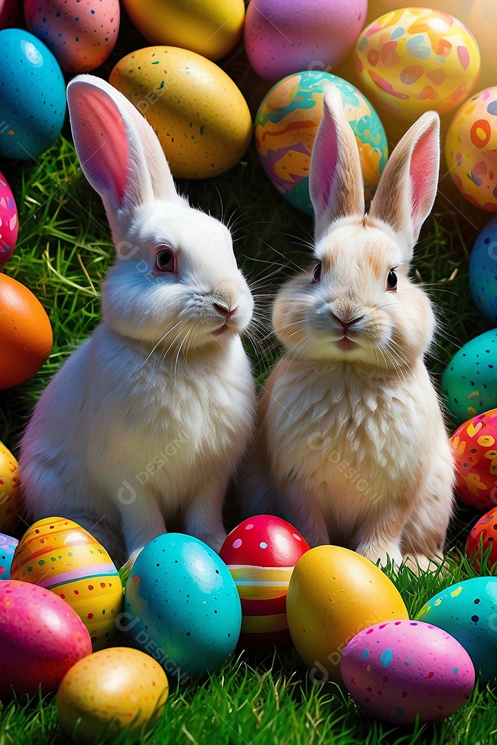 Design de modelo de segunda-feira de Páscoa com coelhos e ovos para história em mídia social IA generativa