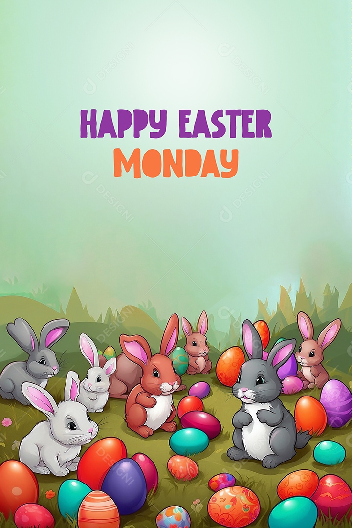 Design de modelo de segunda-feira de Páscoa com coelhos e ovos para história em mídia social IA generativa