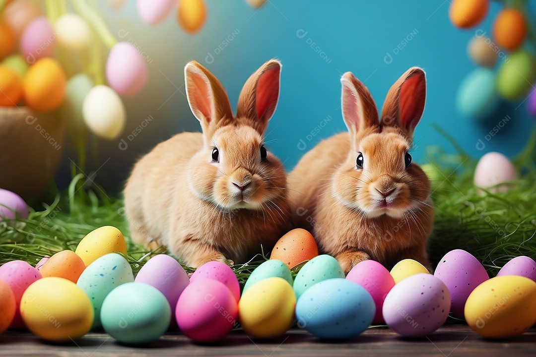 Design de modelo de segunda-feira de Páscoa com coelhos e ovos para história em mídia social IA generativa