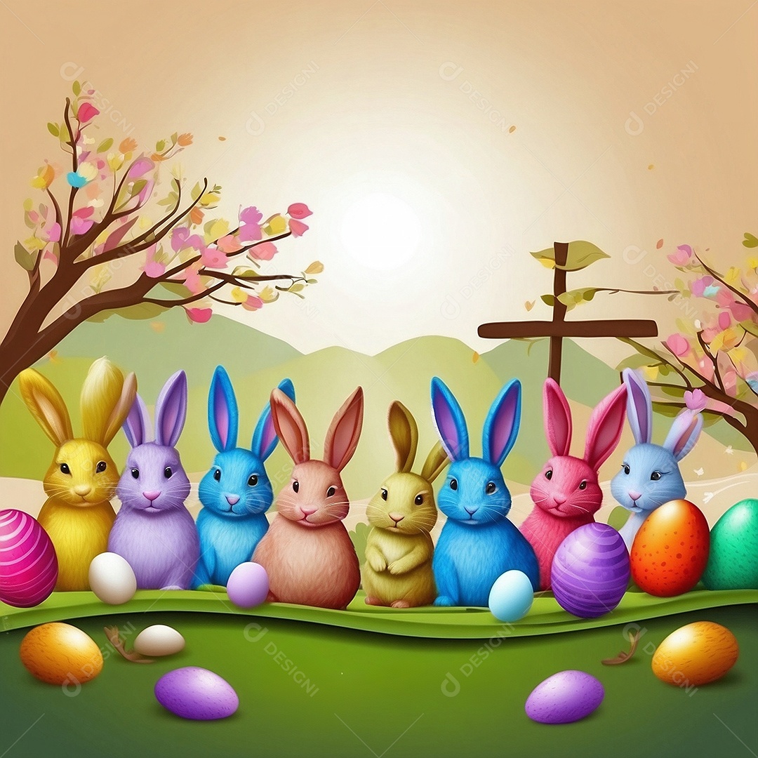 Design de modelo de segunda-feira de Páscoa com coelhos e ovos para história em mídia social IA generativa