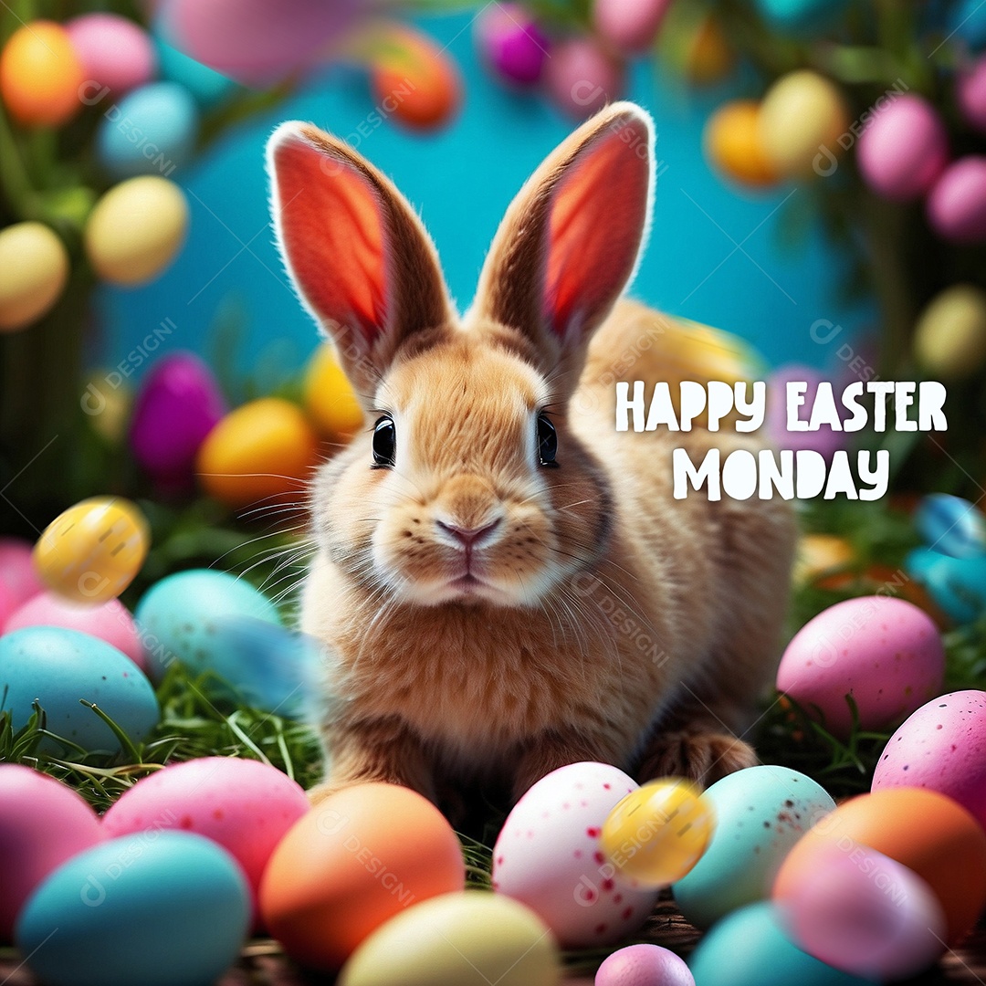 Design de modelo de segunda-feira de páscoa com coelhos e ovos para história em mídia social