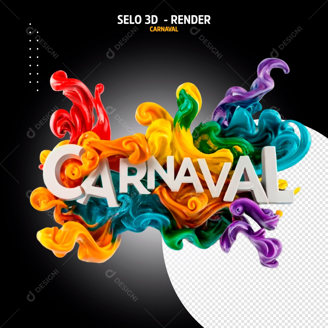 Selo 3D Carnaval Colorido para Composição PSD