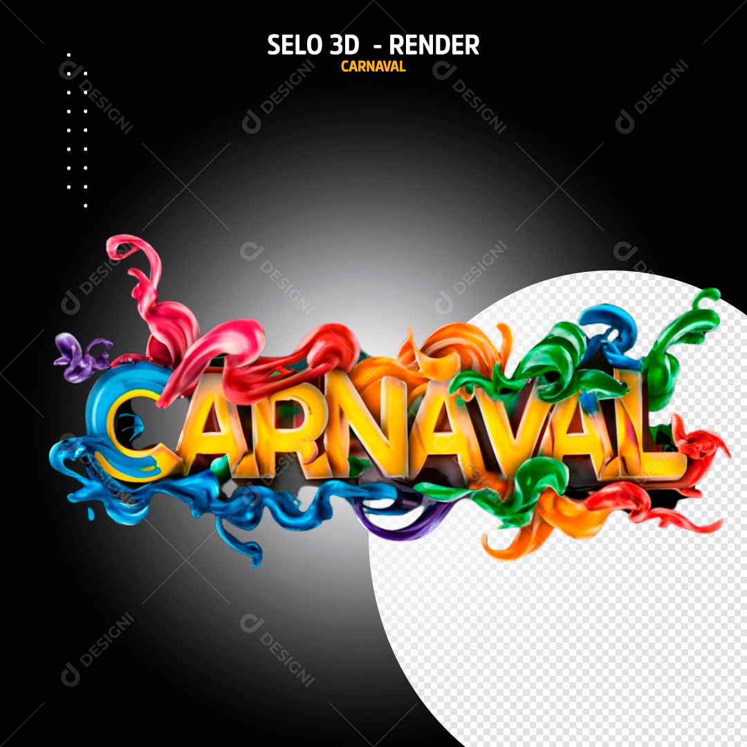 Carnaval Selo 3D Colorido para Composição PSD