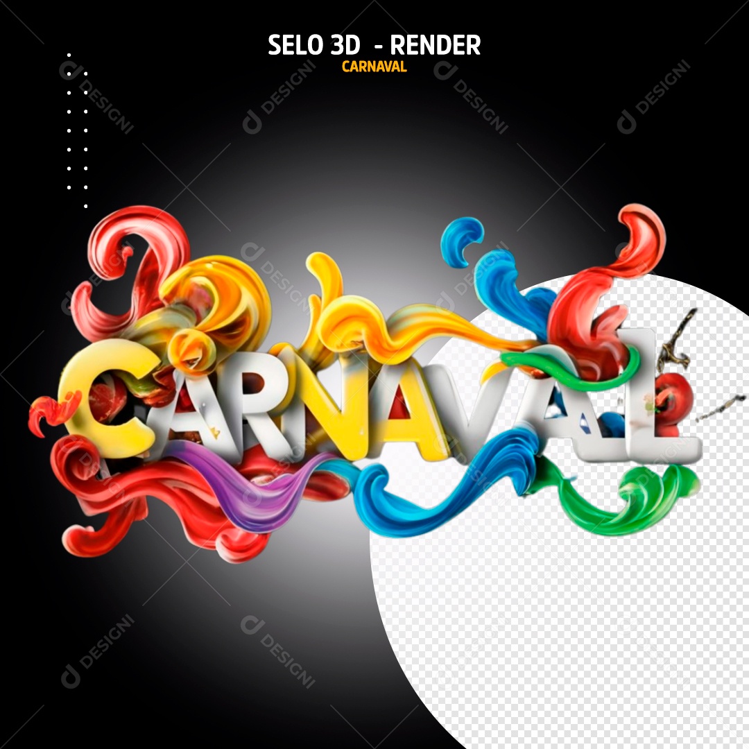 Selo 3D Carnaval Colorido para Composição PSD