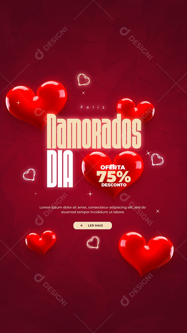 Story Feliz Dia Namorados Oferta 75% Desconto Social Media PSD Editável